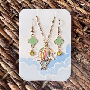 New Handmade Hot Air Balloon Necklace and Earring Set (Version C/Green & Yellow)